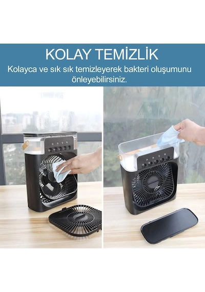 Taşınabilir Işıklı 5 Spreyli Vantilatör Buzlu Buharlı Vantilatör Mini Fan Nemlendirici