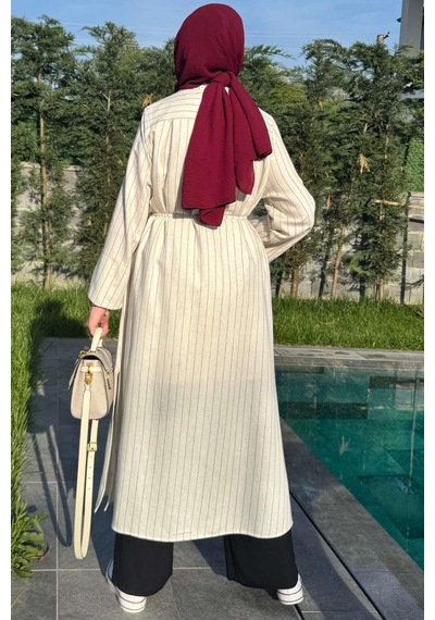 Rabia Şamlı Çizgili Natural Kap Siyah Normal