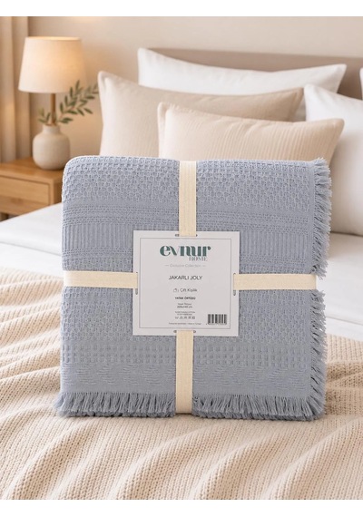 Evnur Home Jakarlı Joly Yatak Örtüsü Pike 240x260 Gri