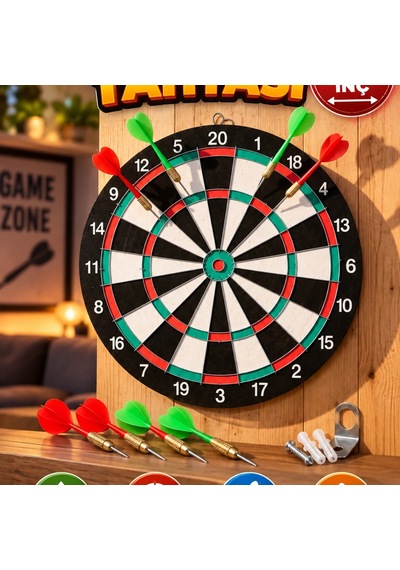15 İnç Ahşap Dart Tahtası 4 Metal Uçlu Dart Oku Ve Askı Aparatı