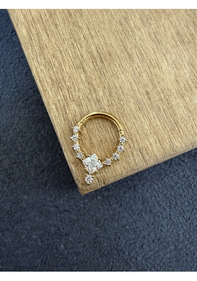 316 L Cerrahi Çelik Oval Zirkon Taşlı Pırlanta Model Halka Piercing Altın - Lacivert