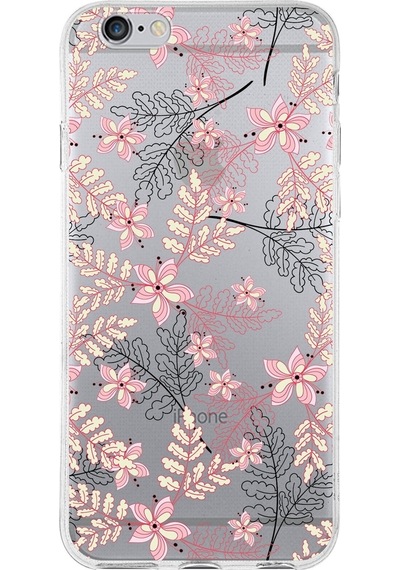 Apple Uyumlu iPhone 6s  Kapak Floral Kırmızı Tasarımlı Şeffaf Silikon Kılıf