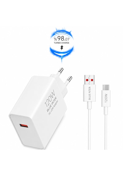 120w Watt Turbo Ultra Hızlı Şarj Aleti Seti Usb- Type-c Kablo Ve Adaptör Şarj Seti 120 W