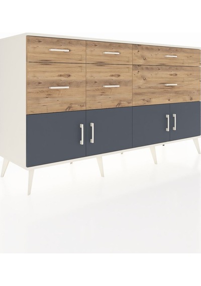 Kronos Konsol Tek Raflı 6 Çekmeceli 4 Kapaklı 176x59x99 Aytaşı-an Aytaşı-antrasit/çam
