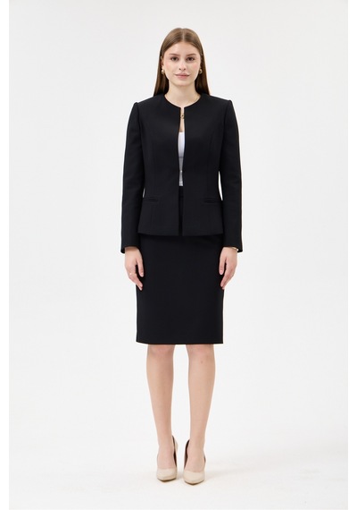Velnara Moda Siyah Klasik Kadın Takım Elbise-sıfır Yaka Ceket & Kısa Kalem Etek Siyah - 927030108 Siyah Velnara Moda Siyah Klasik Kadın Takım Elbise-sıfır Yaka Ceket & Kısa Kalem Etek Siyah - 927030108 Siyah