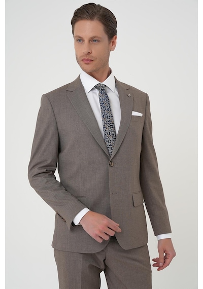 Efor Slim Fit Çift Yırtmaç Dokulu Esnek Klasik Vizon Takım Elbise Tk 915 Vizon
