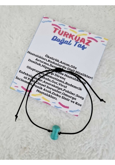 Gümüştel El Sanatları Sertifikalı Turkuaz Doğal Taş Bileklik Makrome Kilit Sistemi Çok Renkli