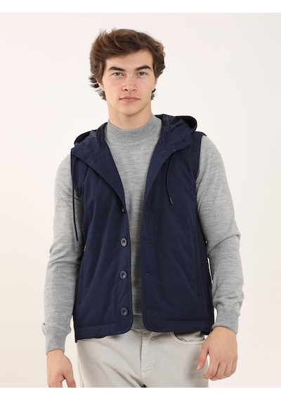 Dufy Lacivert Erkek Slim Fit Kapüşonlu Yelek Mont - 97125 Lacivert