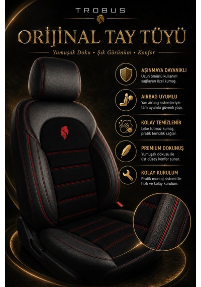 Subaru Impreza 2008-2011 Uyumlu Lion Serisi Siyah Kırmızı Oto Koltuk Kılıfı