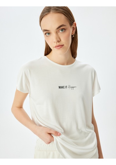 Koton Modal Karışımlı Yarasa Kol Baskılı Spor Tişört Beyaz 5sak10021nk Beyaz