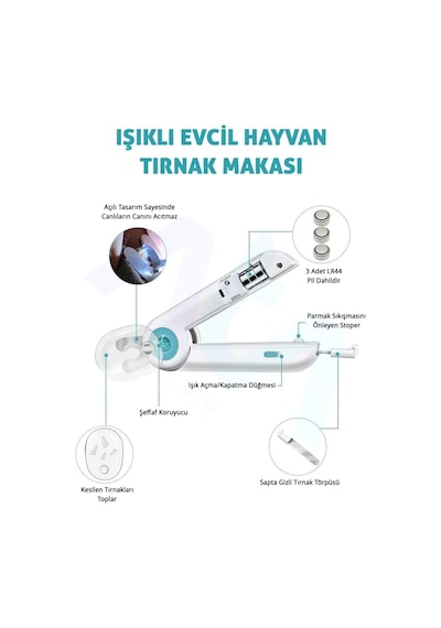 Ata Home Işıklı Kedi Köpek Tırnak Makası Pet Evcil Hayvanları Için Korumalı Led'li Törpülü Tırnak Makası,5