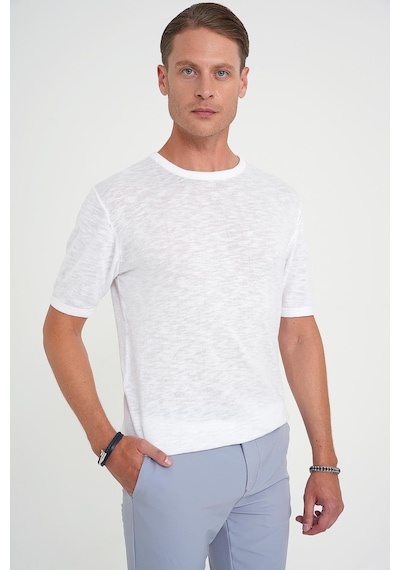 Efor Comfort Fit Bisiklet Yaka Kısa Kol Spor Beyaz Triko Tr 881 Beyaz