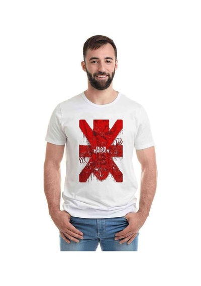 Iron Maiden X Metal Rock Muzik Baskılı Beyaz Erkek Tshirt