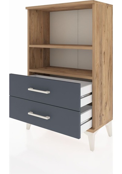Arges Komodin 2 Raflı 2 Çekmeceli 60x30x96 Çam-antrasit Çam