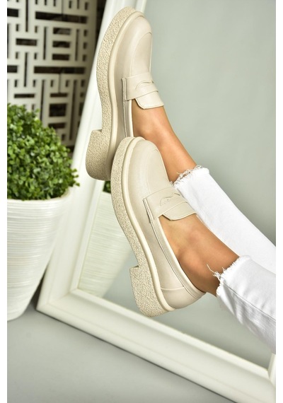 Fox Shoes S996310009 Bej Kalın Tabanlı Günlük Kadın Ayakkabı Bej