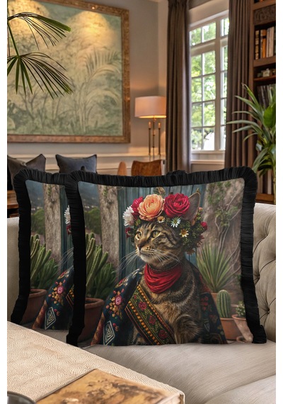 Çiçek Taçlı Sanatsal Kedi Saçaklı Yastık Kılıfı-etnik Bahçede Kedi Desenli Püsküllü Kırlent Kılıfı Açık Göl Toprak Çiçek Taçlı Sanatsal Kedi Saçaklı Yastık Kılıfı-etnik Bahçede Kedi Desenli Püsküllü Kırlent Kılıfı Açık Göl Toprak