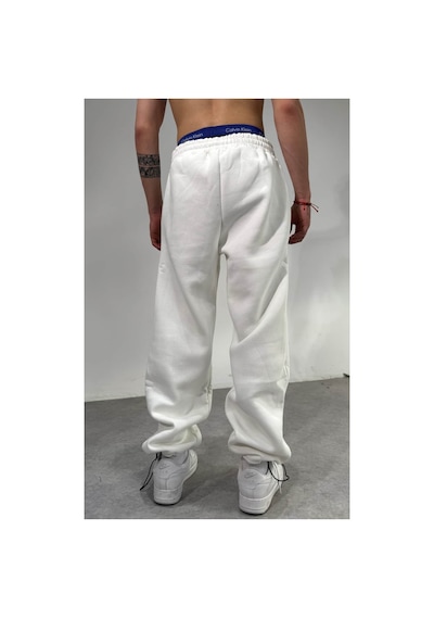 Zaee Taşlı Baggy Eşofman Kışlık Kumaş Beyaz
