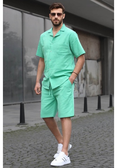 Madmext Erkek Yeşil Basic Oversize Gömlek Takımı 5588