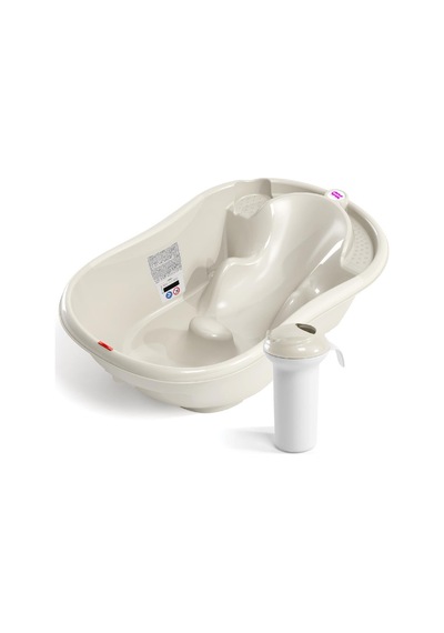 Okbaby Bebek Banyo Seti Onda Dijital Termometreli Çift Yönlü Bebek Küveti & Splash Bebek Duşu K. Beyaz