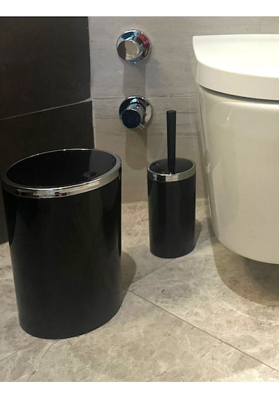 Makri Home Banyo Seti 5'li, Yuvarlak, Akrilik-çöp Kovası, Wc Fırçalık, Sıvı Sabunluk, Diş Fırçalık, El Sabunluk Siyah