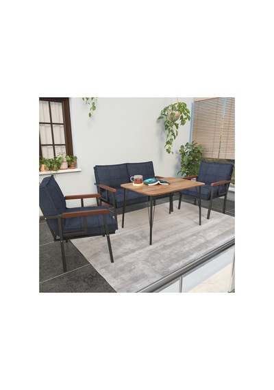 Mygusi Modern Balkon, Bahçe, Cafe - Metal Kanepe Koltuk Takımı - 2+1+1 60x90 Cm Masalı - Lacivert Mygusi Modern Balkon, Bahçe, Cafe - Metal Kanepe Koltuk Takımı - 2+1+1 60x90 Cm Masalı - Lacivert