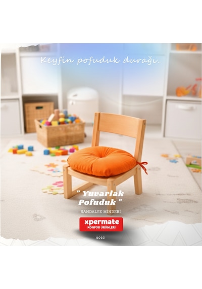 Pofuduk Yuvarlak Sandalye Minderi Mutfak, Balkon, Bahçe Dekoratif Oturma Minderi Yumuşak Dolgu Turuncu