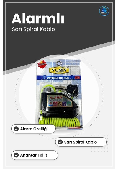 Motosiklet Disk Kilidi Alarmlı Sarı Kablolu Güvenlik Kilit Ekipma