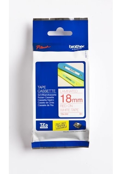 BROTHER P-TOUCH TZE-242 TZE-TAPE 18 MM BEYAZ ÜZERİNE KIRMIZI LAMİ