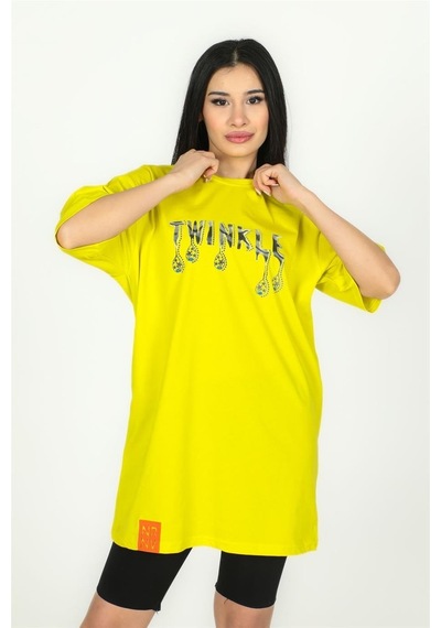 Twinkle Baskılı Oversize Tshirt Sarı-sarı Sarı
