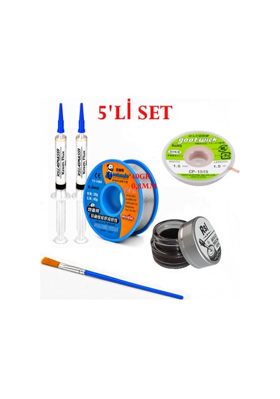 Lehimleme Seti 0,8 Mm 40 Gr Lehim Teli 2 Li Flux Cp-1515 Lehim Fitili Havya Ucu Temizleme Kremi Fırça Seti St21