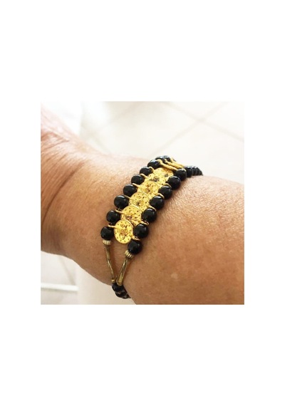 Oriental Kuyumculuk Jewellery Pullu Osmanlı Tuğralı Oniks Taşlı Bileklik Sarı