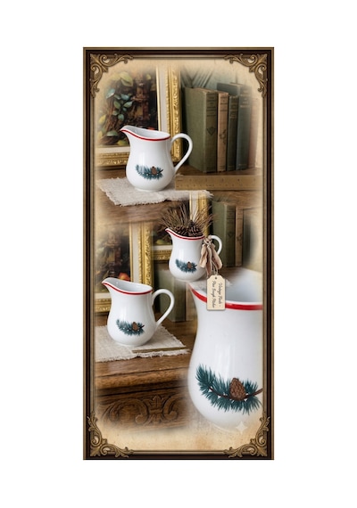 Çam Kozalağı Motifli Seramik Sütlük & Sosluk Ekru