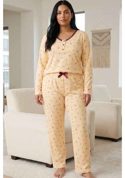Siyah İnci Pamuklu Likralı Büyük Beden Battal Boy Örme Pijama Takım26240876 Sarı Siyah İnci Pamuklu Likralı Büyük Beden Battal Boy Örme Pijama Takım26240876 Sarı