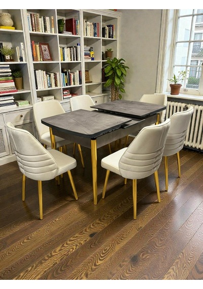 Msy Home 6 Kişilik Premium Seri Gold Detaylı Krem Renk Siyah Sonomo Kelebek Masa Modern Şık Set Bej Msy Home 6 Kişilik Premium Seri Gold Detaylı Krem Renk Siyah Sonomo Kelebek Masa Modern Şık Set Bej