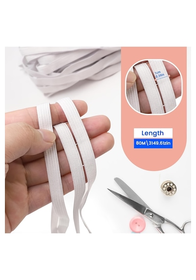 10+10 20 M Don Lastiği Beyaz Yassı Esnek Bel Lastiği Paça Lastik 7mm