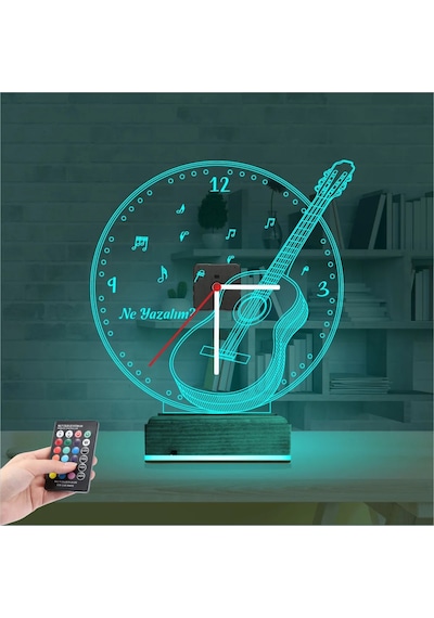 Luvivia Klasik Gitar Müzik Müzisyen Kişiye Özel Saatli 3d Lamba - Masa Gece Lambası Şeffaf