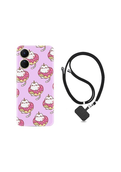 Vivo Y16 Kılıf İpli Boyun Askılı Desenli Silikon Unicorn Donut 1417