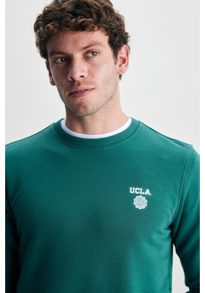 Ucla Valley Yeşil Bisiklet Yaka Baskılı Standart Fit Erkek Sweatshirt Siyah