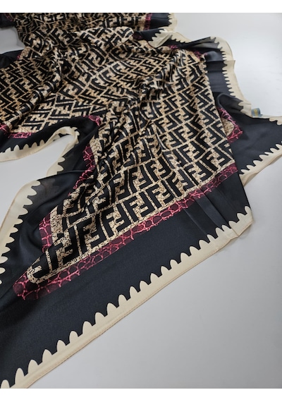 Miorel Scarfs Premium Yeni Sezon F Desen İpek Vual Şal Silk Scrafs Shawl Hijab Siyah