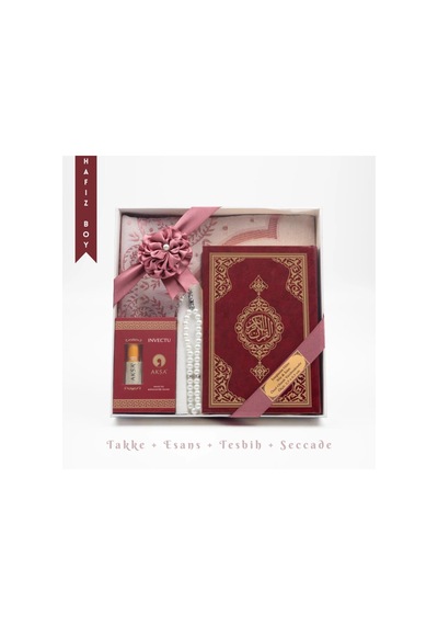 Takke + Esans + Tesbih + Seccade + Kuran Hediye Seti Hafız Boy, Bordo