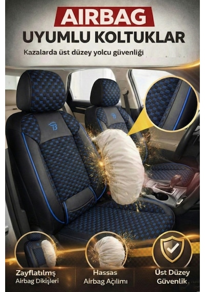 Ford Focus Trend 2012-2018 2+1 Arka Sırt Oturak Uyumlu Altay Serisi Siyah Mavi Koltuk Kılıfı