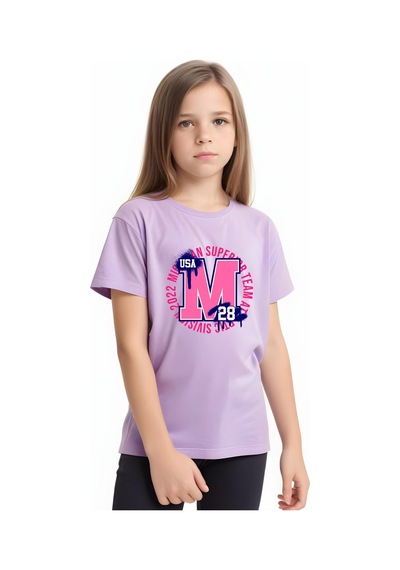Panios Kids M 28 Baskılı Kız Çocuk Kısa Kollu T-shirt Lila