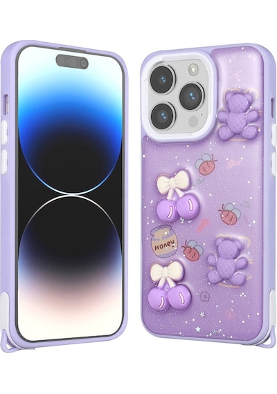 Apple Uyumlu iPhone 14 Pro Kılıf Kabartma Figürlü Parlayan Sıvılı Simli Cevze Kapak