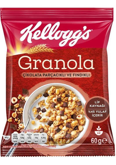 Kellogg's Çikolata Parçacıklı Fındıklı Granola 10 x 60 G