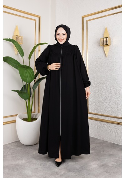 Nevayla Moda Ön Ve Arka Robalı Ferace - Siyah / F0142 Siyah