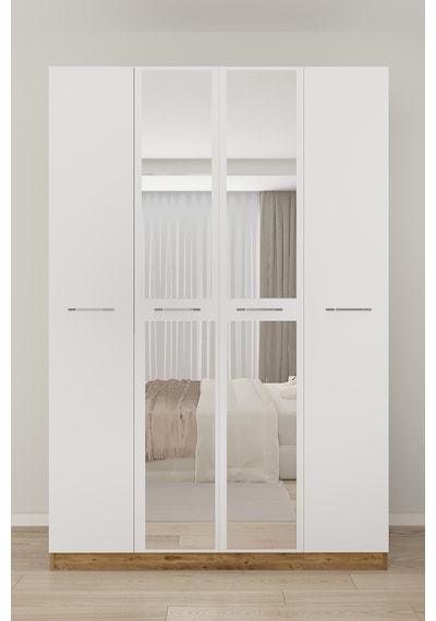 Aeka Ae-3191 Burç Aynalı 4 Kapaklı Çok Bölmeli Askılı Raflı Ve Çekmeceli 210x140x53cm Gardırop Çam - Beyaz Aeka Ae-3191 Burç Aynalı 4 Kapaklı Çok Bölmeli Askılı Raflı Ve Çekmeceli 210x140x53cm Gardırop Çam - Beyaz