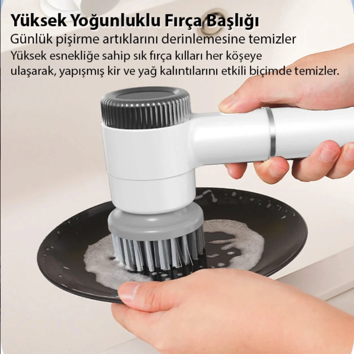 Şarjlı Temizleyici Fırça Yüzey Temizleme Zorlu Kirler İçin Turbo Temizlik 5 Yedek Başlık Dahil