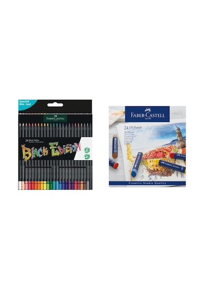 Faber Castell Black Edition 24 Renk Kuru Boya Ve Creative Studio 24'lü Yağlı Pastel İkisi Birarada Set Çok Renkli