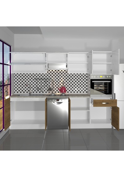 Decoraktiv Elite 280y Ankastre Boy Dolaplı Mdf Hazır Mutfak Dolabı - Tezgah Dahil - Pera - Beyaz Beyaz - Meşe Decoraktiv Elite 280y Ankastre Boy Dolaplı Mdf Hazır Mutfak Dolabı - Tezgah Dahil - Pera - Beyaz Beyaz - Meşe