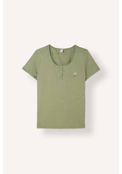 Defacto %100 Pamuk Regular Fit Kısa Kollu İşlemeli Üst Çiçekli Geniş Paça Alt 2li Pijama Takım I6408ax26aukh461 Haki-kh461